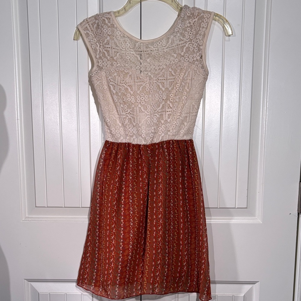 Cream Lace & Orange Skirt Boho Dress by January 7